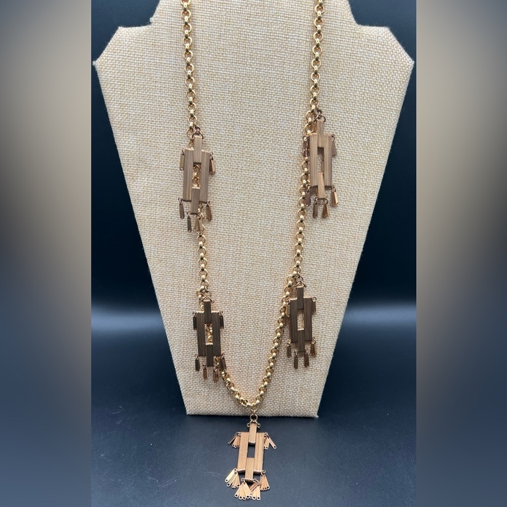 Sylvia Benson Vintage Necklace Gold Tone Geometric Design Tassel Pendant